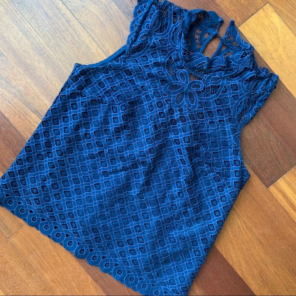 Laundry Navy Lace Top
